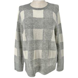 Old Navy Sweater Womens XL Gray White Plaid LS Super Soft Acrylic/Nylon Blend